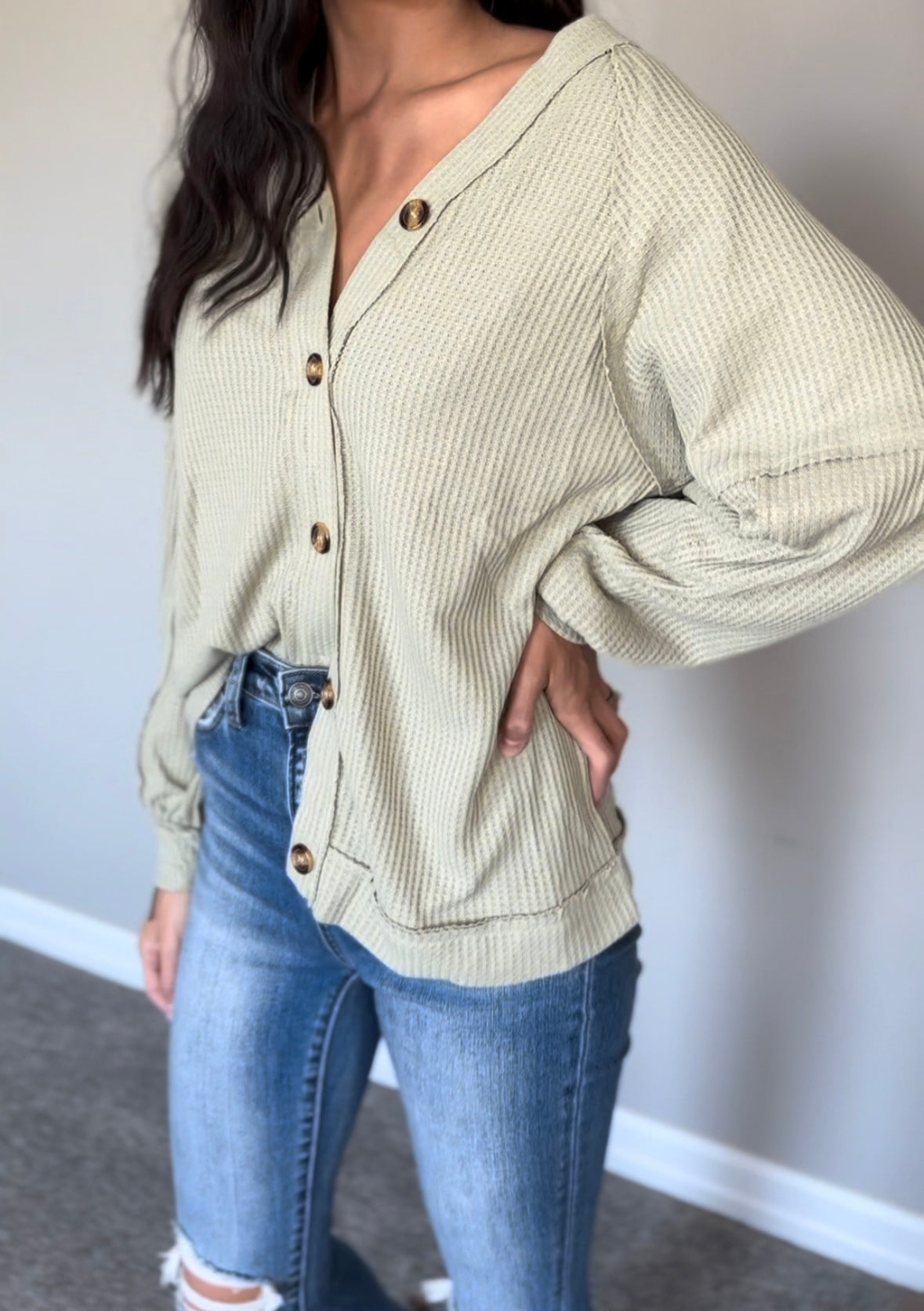 Waffle Sage Button Up