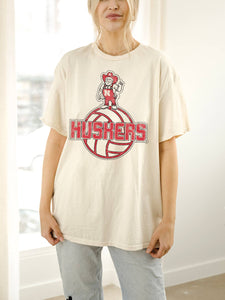 Huskers Volleyball Off White Thrifted Tee
