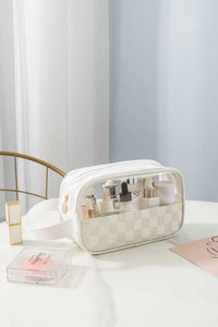 Checkered Monogram Clear Cosmetic Makeup Bag