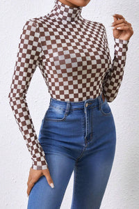 Checker Long Sleeve Turtleneck Bodysuit