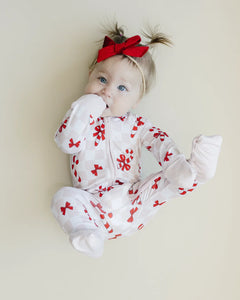 Bamboo Zip Romper | Bows & Candy Cane