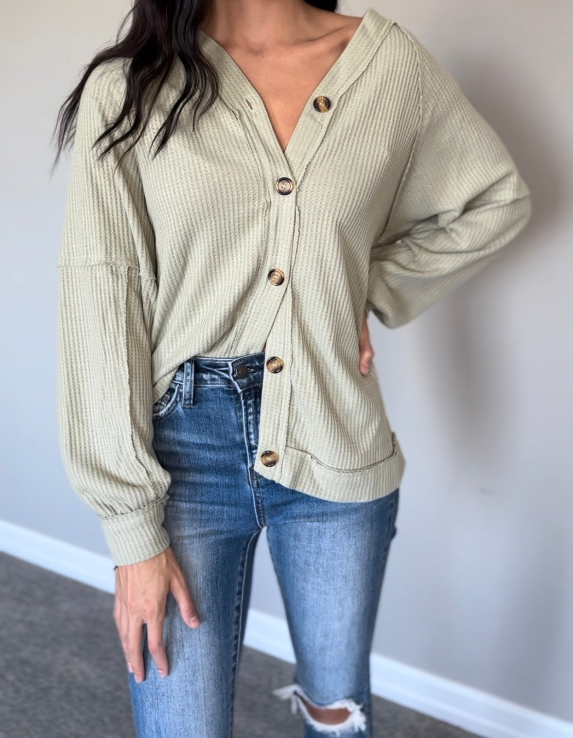 Waffle Sage Button Up