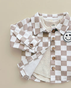 Cotton Shacket | Smiley Checkered Latte