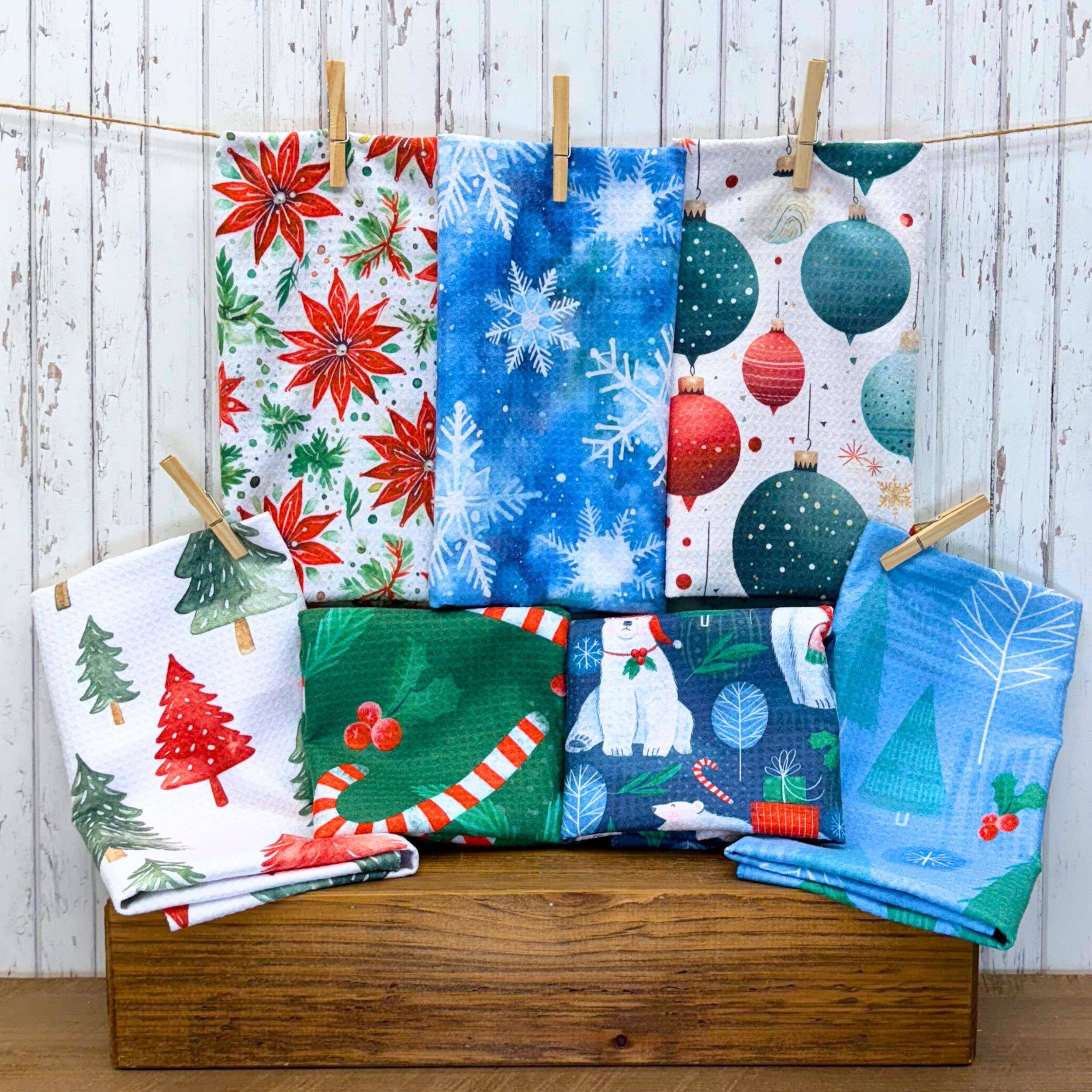 Red & Green Christmas Trees Waffle Tea Towel