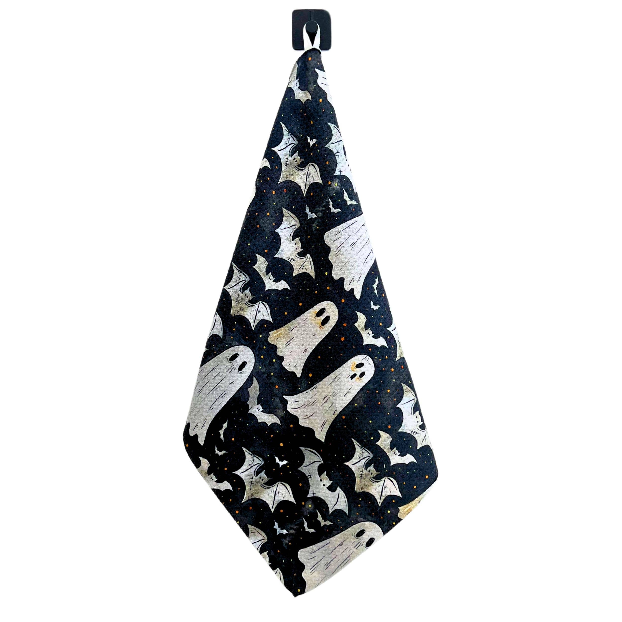 Halloween Ghost and Bat Waffle Tea Towel