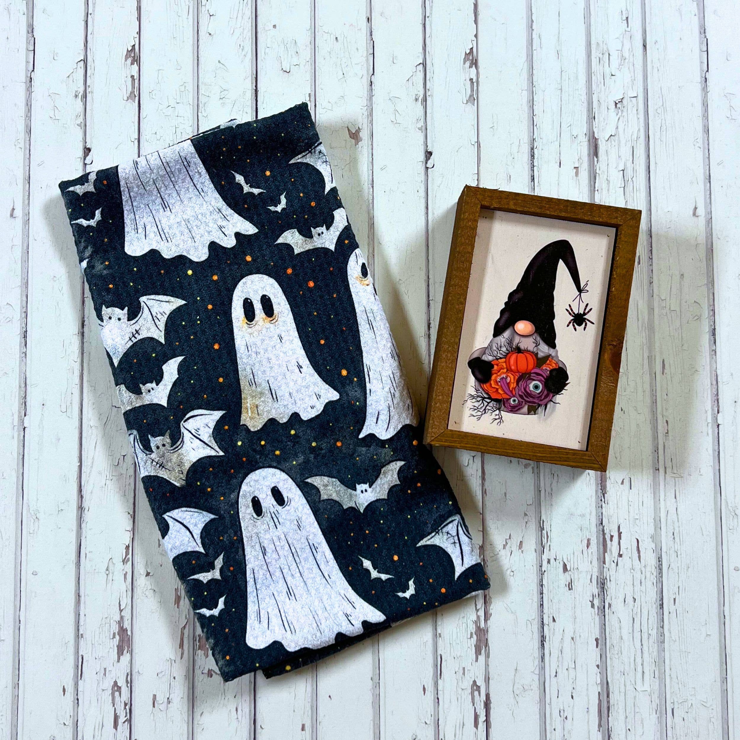 Halloween Ghost and Bat Waffle Tea Towel