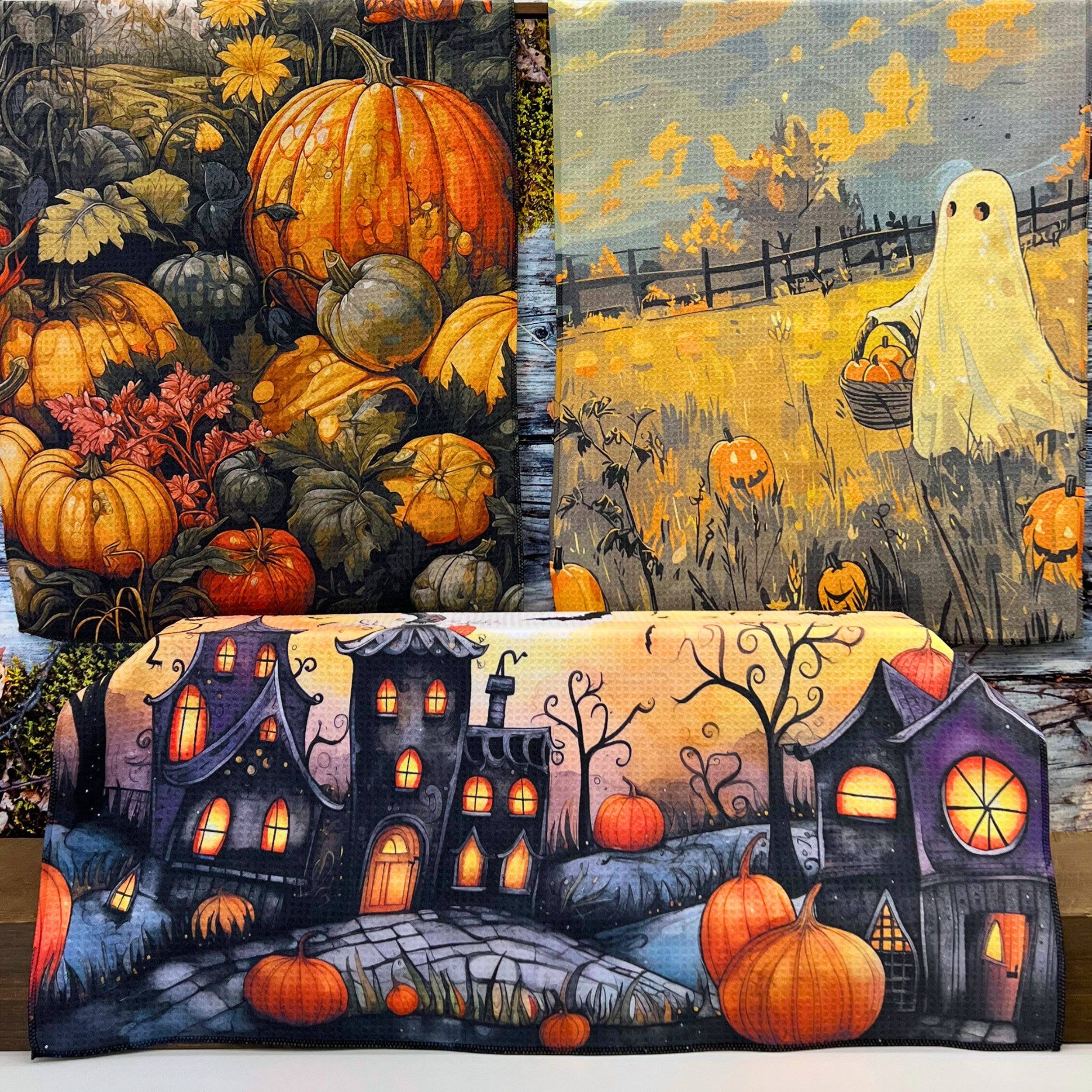 Fall Full Moon Harvest Halloween Waffle Towel