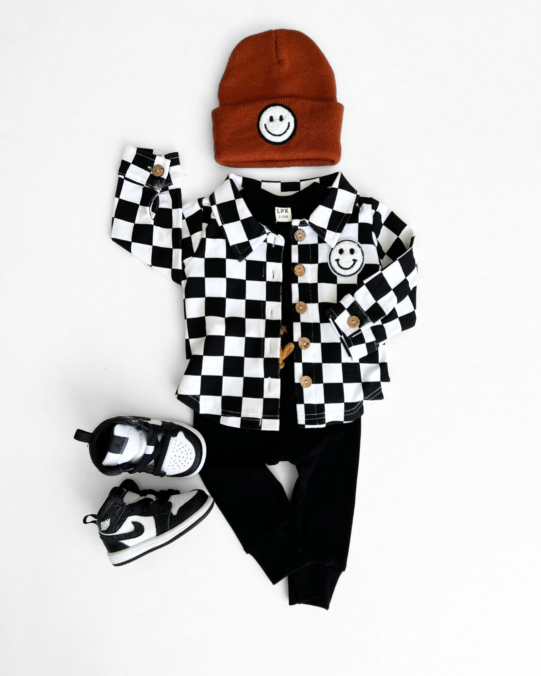 Cotton Shacket | Smiley Checkered Black