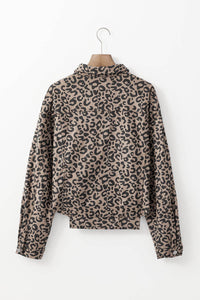 Leopard Corduroy Irregular Hem Jacket