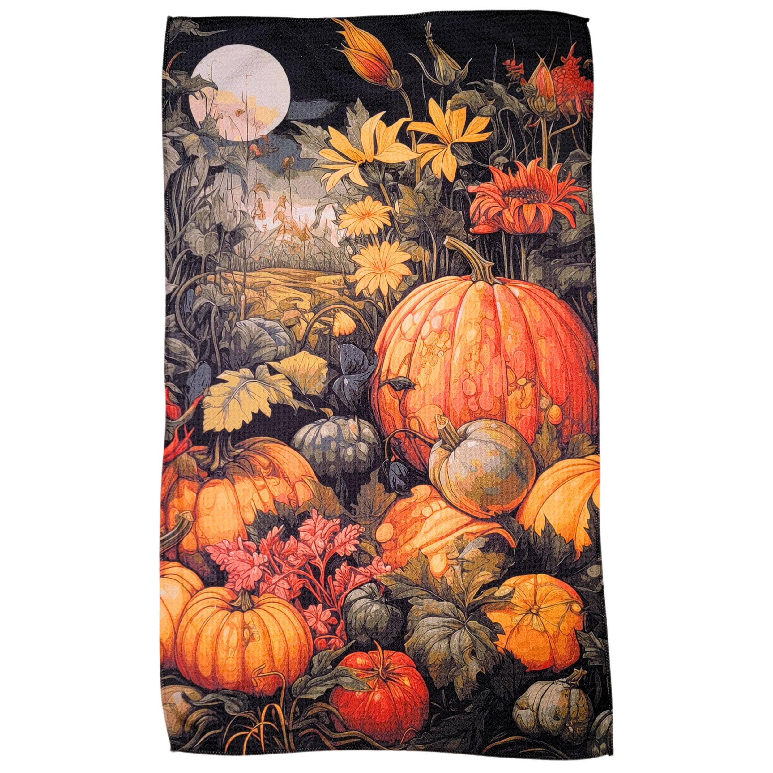 Fall Full Moon Harvest Halloween Waffle Towel