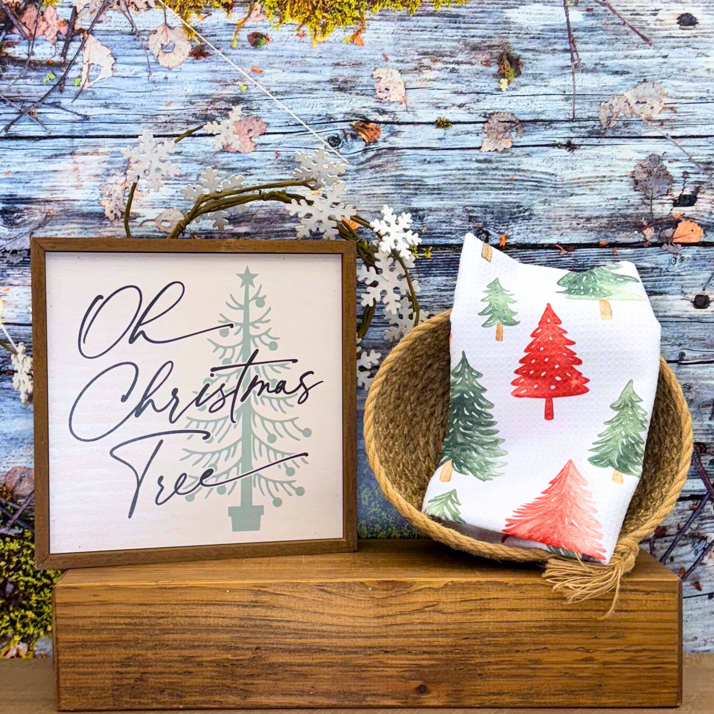 Red & Green Christmas Trees Waffle Tea Towel
