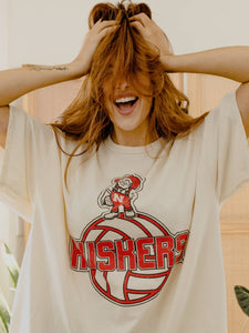 Huskers Volleyball Off White Thrifted Tee