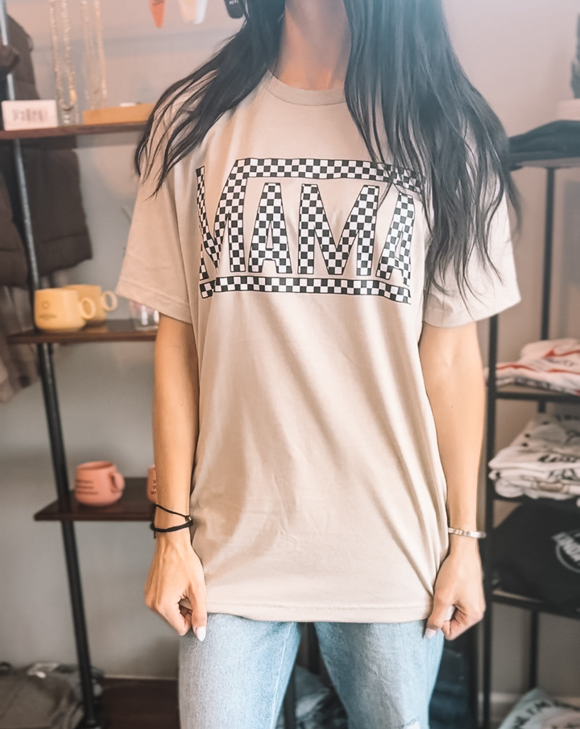 Checkered Mama Tee