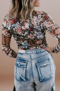 Floral Mesh Long Sleeve Blouse