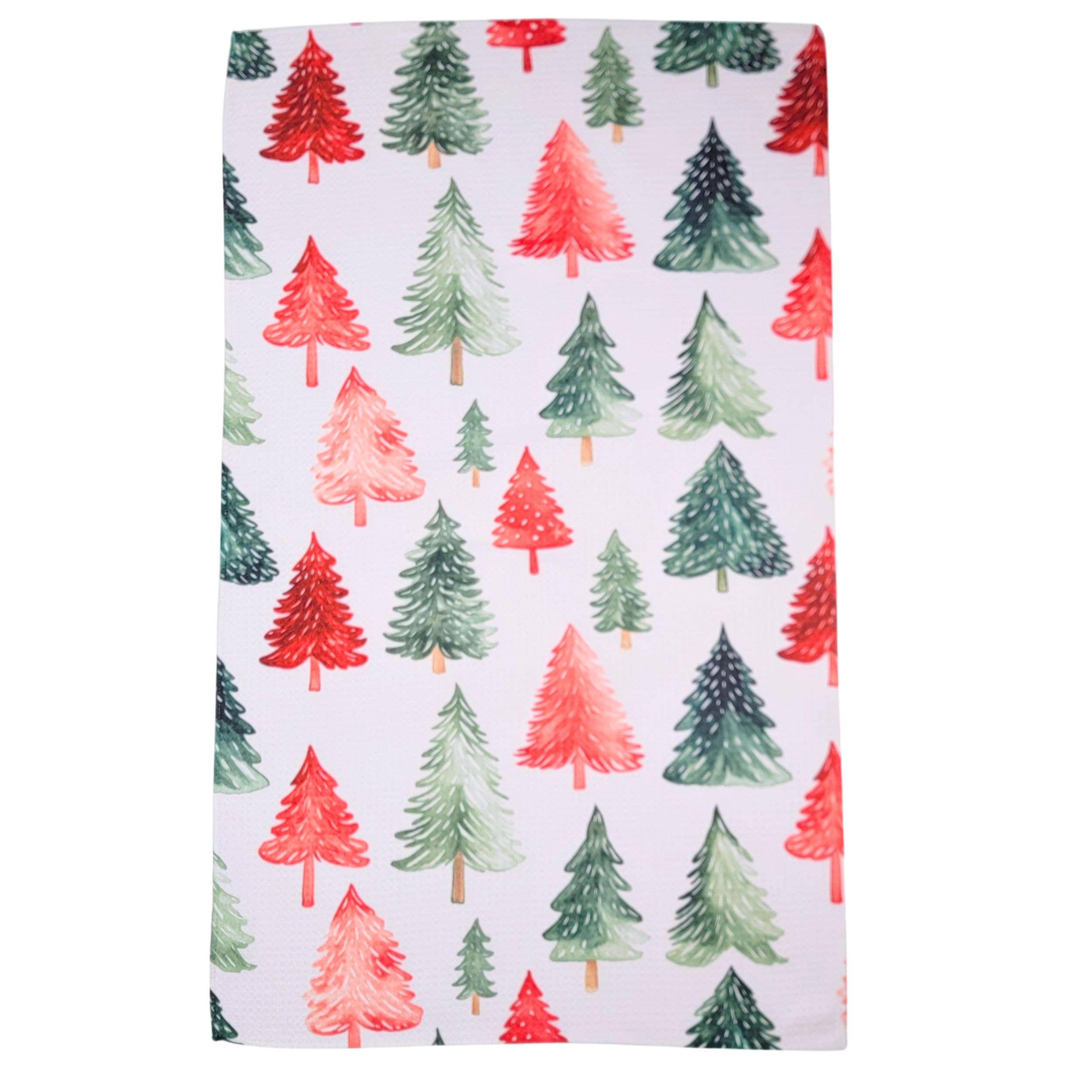 Red & Green Christmas Trees Waffle Tea Towel