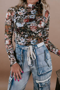 Floral Mesh Long Sleeve Blouse