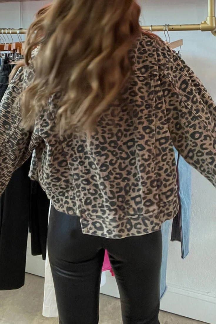 Leopard Corduroy Irregular Hem Jacket