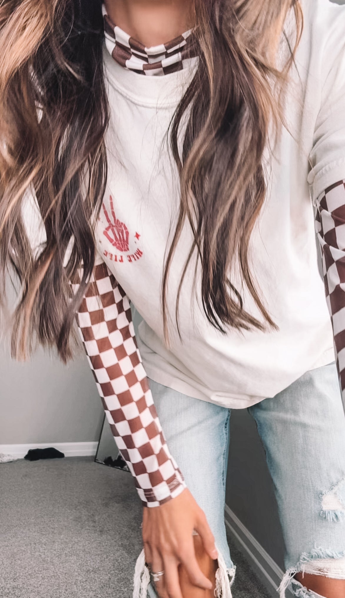 Checker Long Sleeve Turtleneck Bodysuit