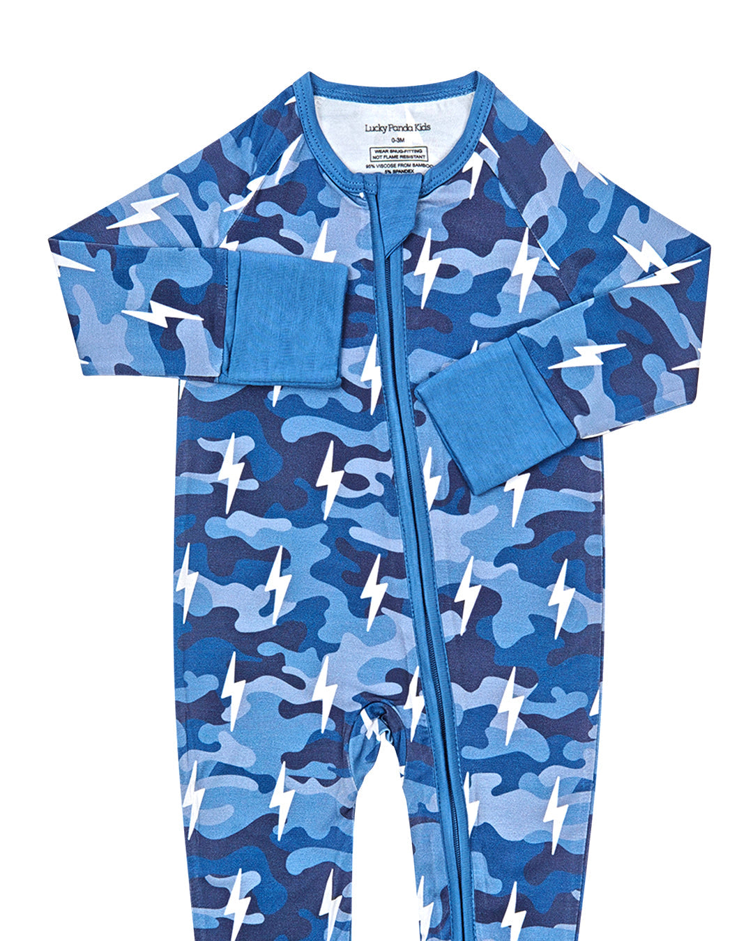 Bamboo Zip Romper | Blue Camo Bolts