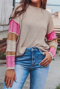 Reverse Seam Taupe & Pink Top