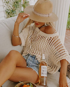 Beige Fishnet Knit Sweater Top