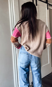 Reverse Seam Taupe & Pink Top