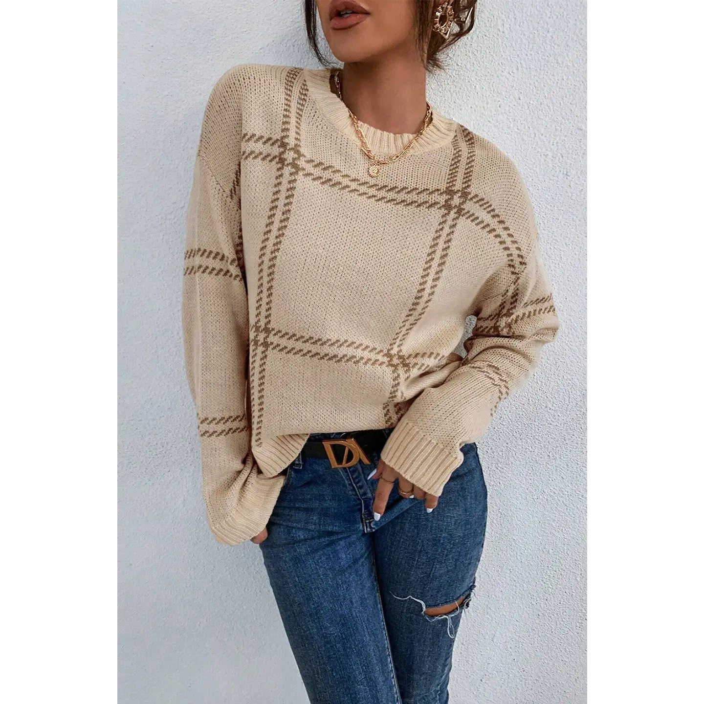 Neutral Plaid Sweater