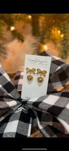 Gold Heart Bow Earrings