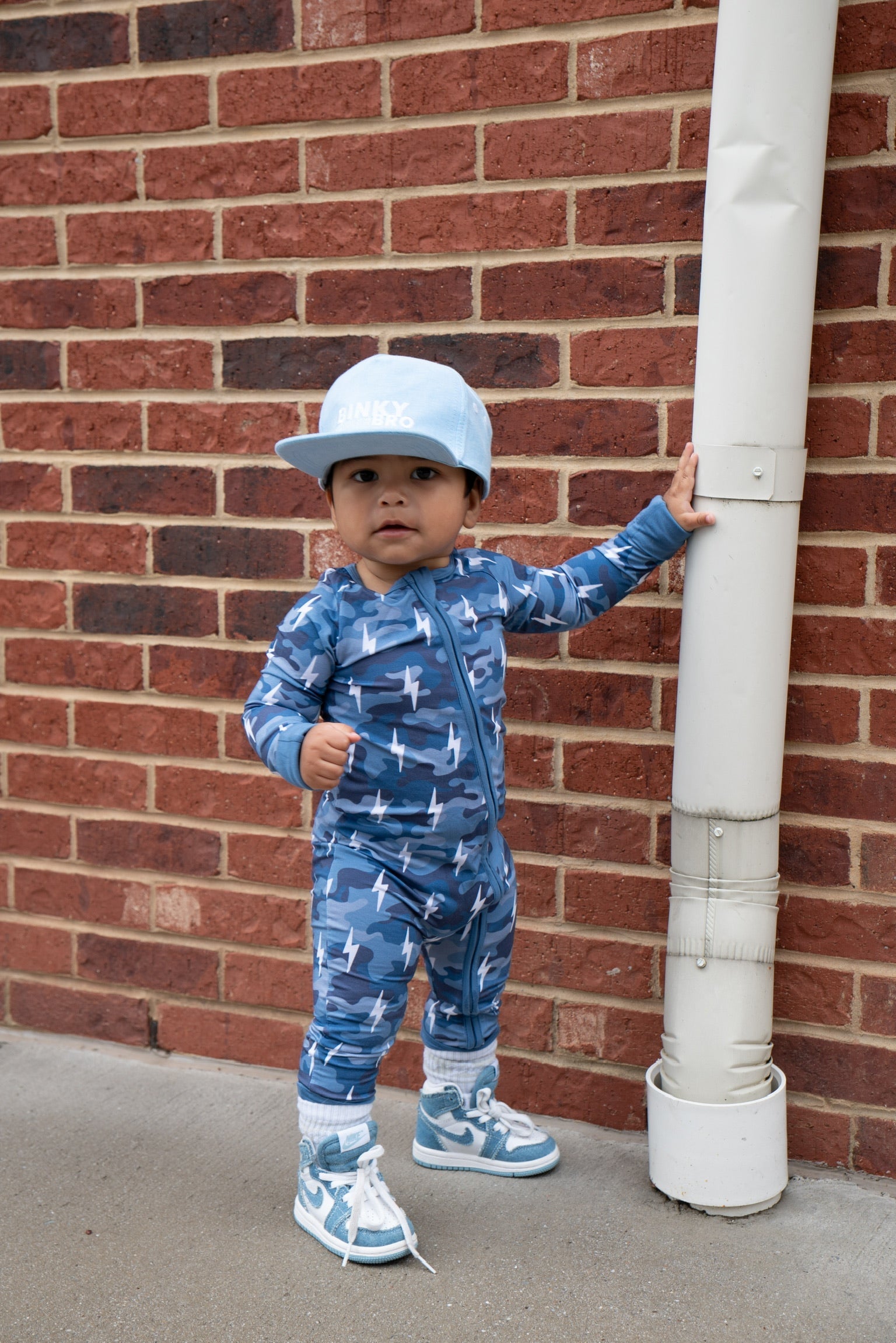 Bamboo Zip Romper | Blue Camo Bolts