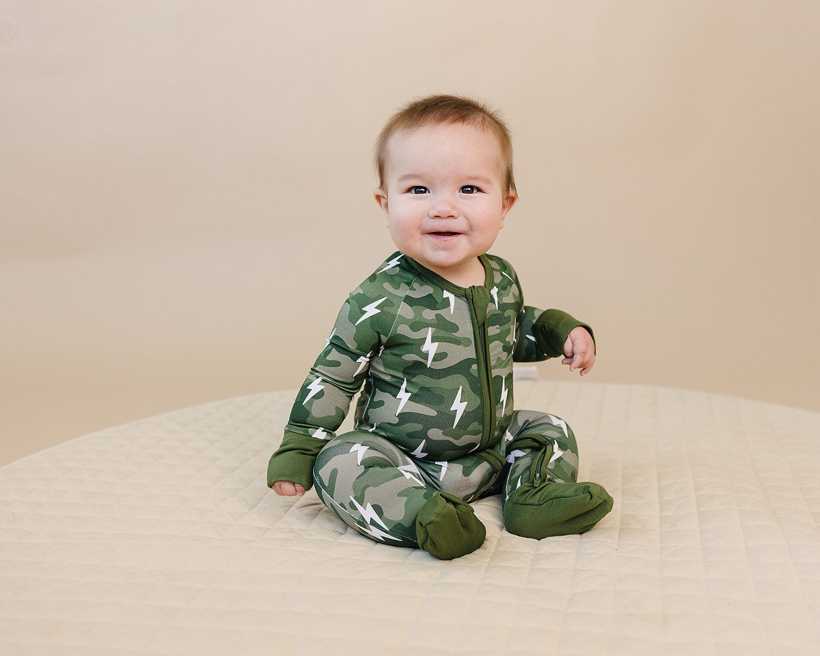 Bamboo Zip Romper | Green Camo Bolts