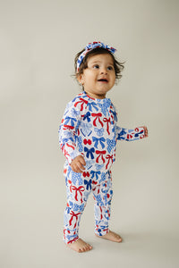 Bamboo Zip Romper  | Red-White & Bows