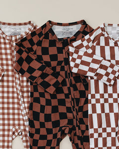 Bamboo Zip Romper | Chocolate Gingham