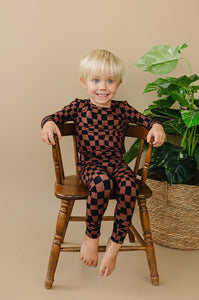 Bamboo Two Piece Set | Chocolate Wavy Checkered