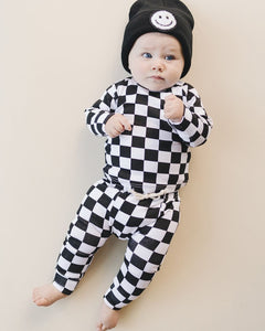 Checkered Smiley Lounge Set | Black