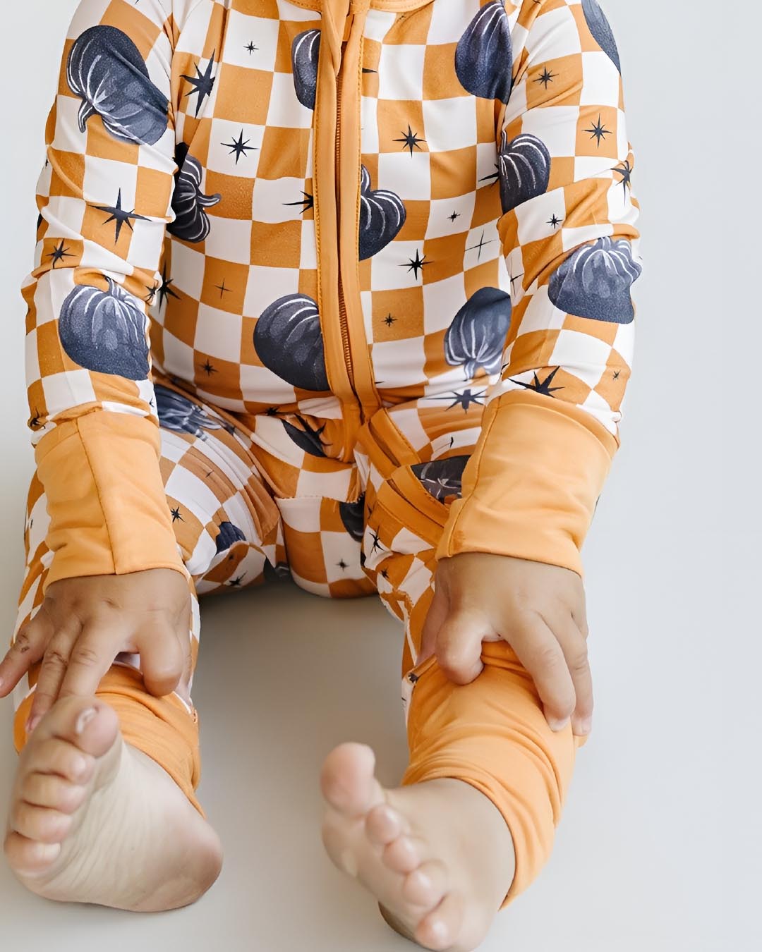 Bamboo Zip Romper | Checkered Pumpkin