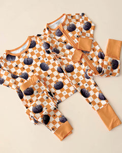 Bamboo Zip Romper | Checkered Pumpkin